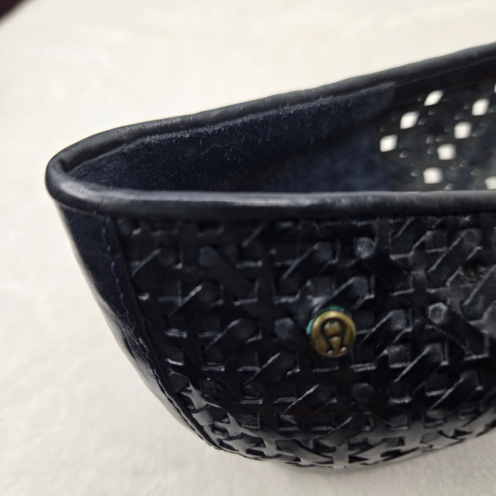 Etienne Aigner Black Woven Leather Lace Flats Almond Toe Shoes Women's 8.5M - Picture 9 of 11